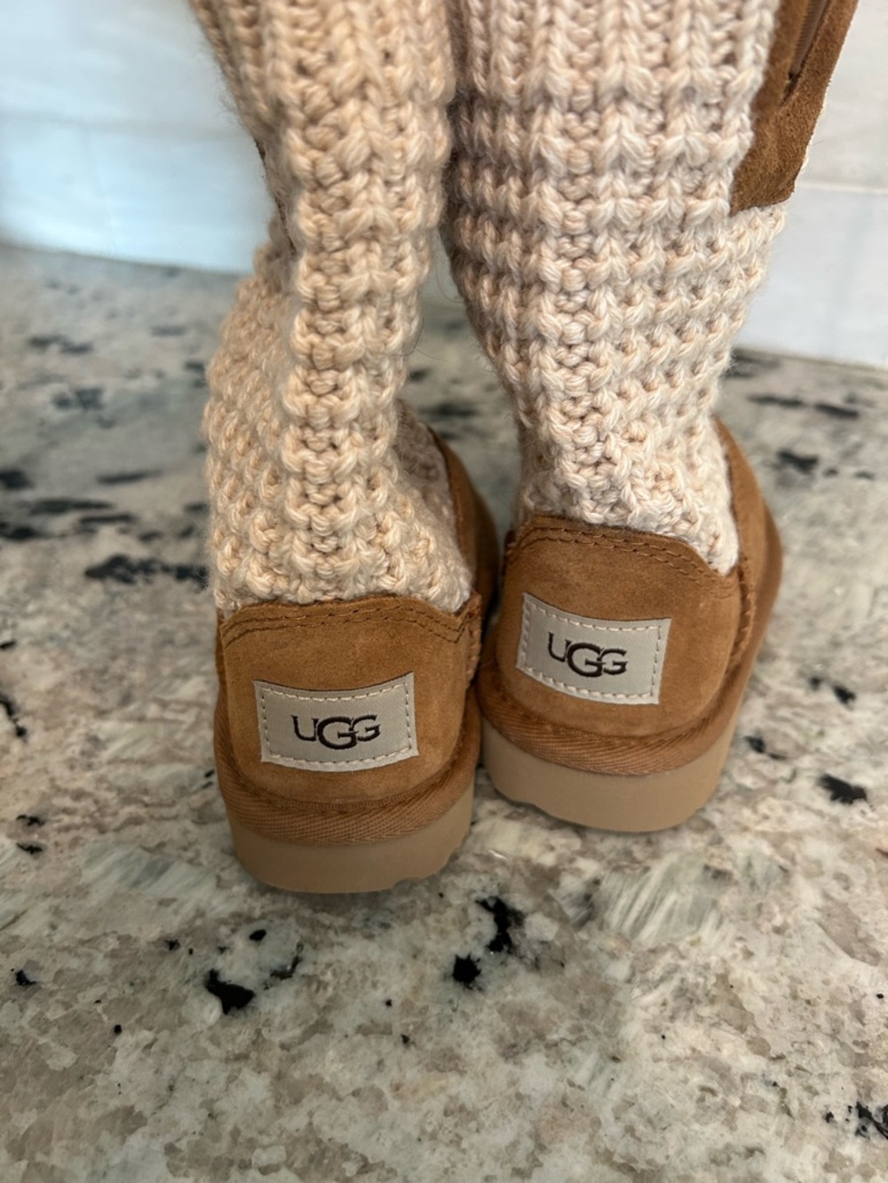 UGG Chestnut Suede boots with Cream Knit Cuff